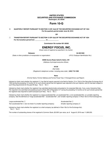 Miniature Energy Focus 10-Q Rapport trimestriel 2016 