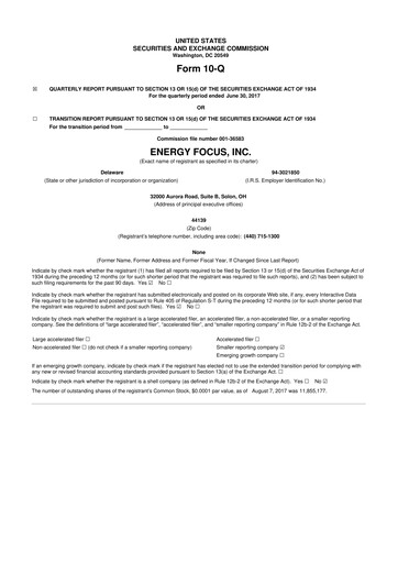 Miniature Energy Focus 10-Q Rapport trimestriel 2017 