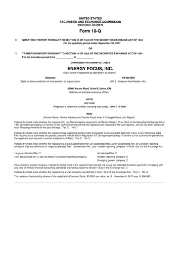 Miniature Energy Focus 10-Q Rapport trimestriel 2017 