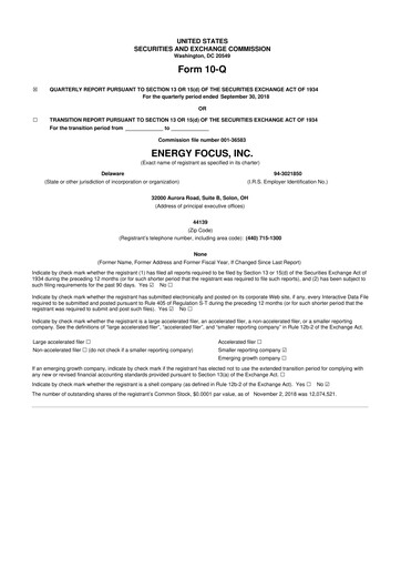 Miniature Energy Focus 10-Q Rapport trimestriel 2018 