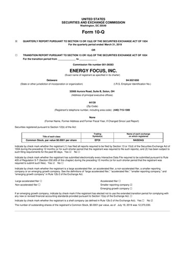 Miniature Energy Focus 10-Q Rapport trimestriel 2019 