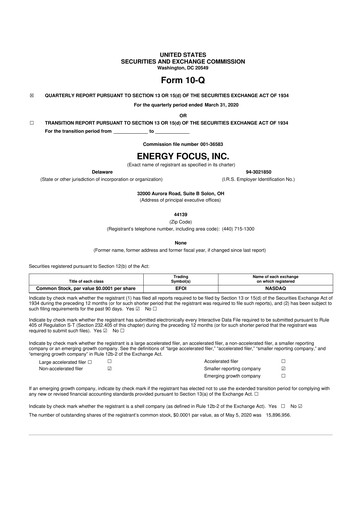 Miniature Energy Focus 10-Q Rapport trimestriel 2020 