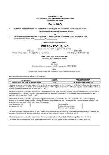 Miniature Energy Focus 10-Q Rapport trimestriel 2020 