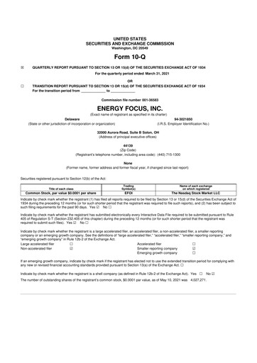 Miniature Energy Focus 10-Q Rapport trimestriel 2021 