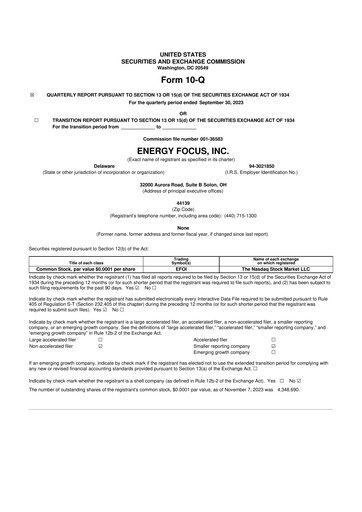 Miniature Energy Focus 10-Q Rapport trimestriel 2023 