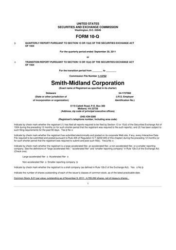 Miniature Smith-Midland Corporation 10-Q Rapport trimestriel 2011 