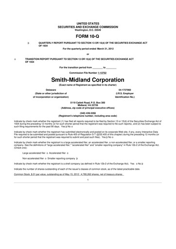 Miniature Smith-Midland Corporation 10-Q Rapport trimestriel 2012 