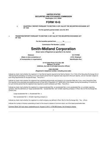 Miniature Smith-Midland Corporation 10-Q Rapport trimestriel 2013 