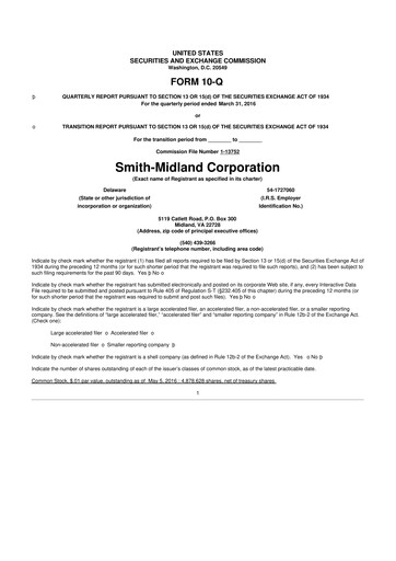 Miniature Smith-Midland Corporation 10-Q Rapport trimestriel 2016 