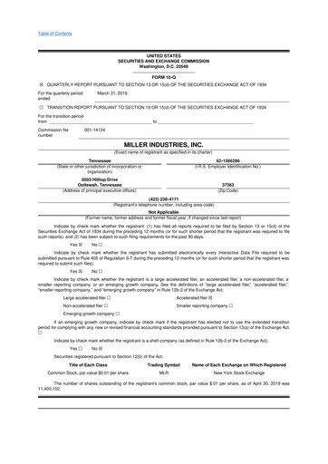 Thumbnail Miller Industries 10-Q Quarterly Report FY2019 