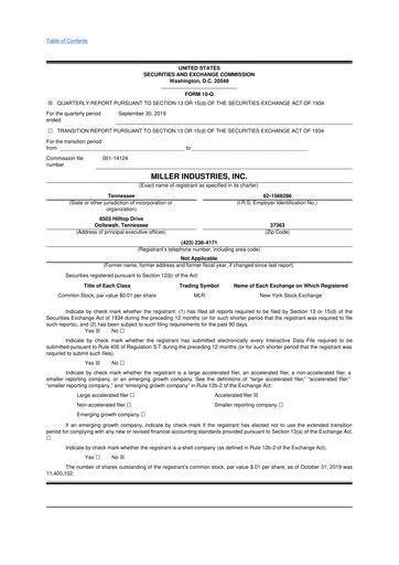 Thumbnail Miller Industries 10-Q Quarterly Report FY2019 