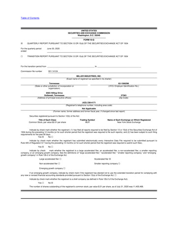 Thumbnail Miller Industries 10-Q Quarterly Report FY2020 