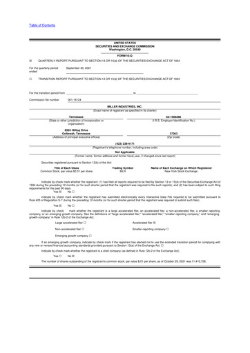 Thumbnail Miller Industries 10-Q Quarterly Report FY2021 
