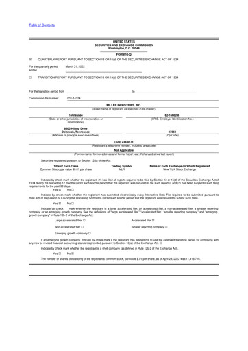 Thumbnail Miller Industries 10-Q Quarterly Report FY2022 