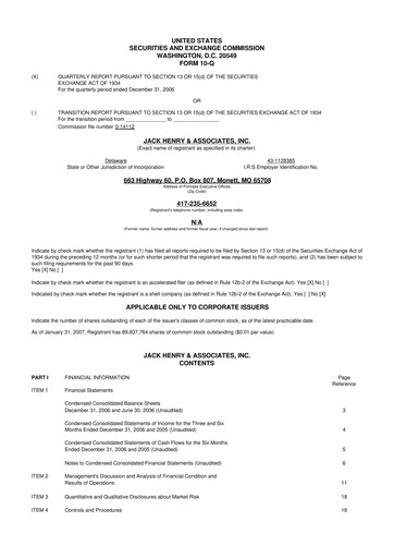 Thumbnail Jack Henry & Associates

 10-Q Quarterly Report FY 