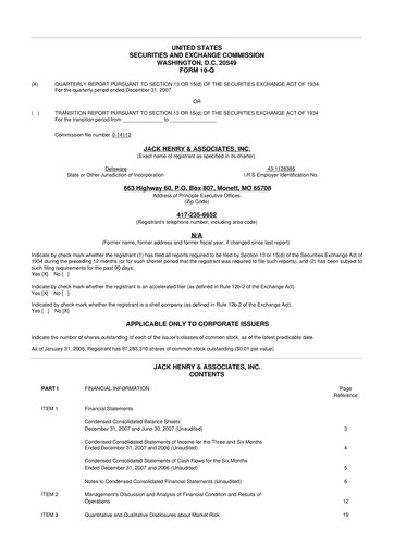 Thumbnail Jack Henry & Associates

 10-Q Quarterly Report FY 