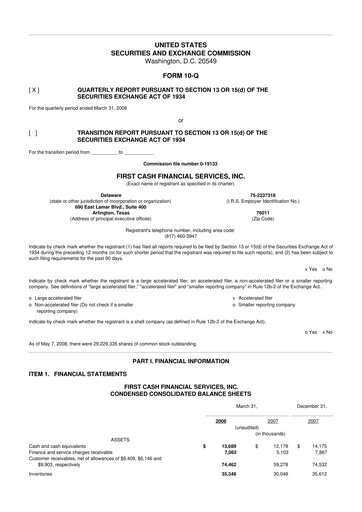 Vorschaubild FirstCash 10-Q Quartalsbericht  