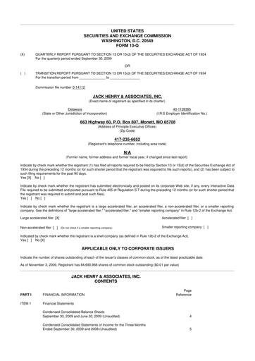 Thumbnail Jack Henry & Associates

 10-Q Quarterly Report FY 