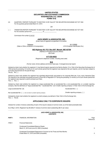 Thumbnail Jack Henry & Associates

 10-Q Quarterly Report FY 