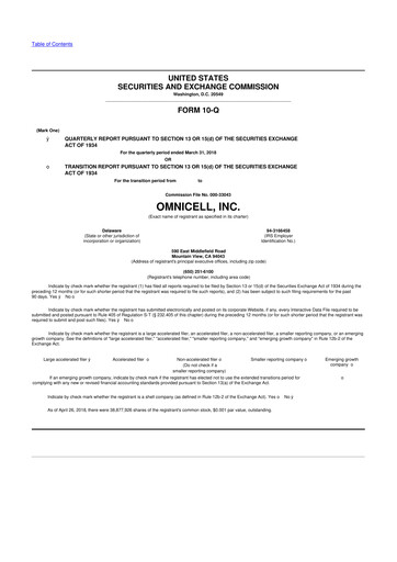 Thumbnail Omnicell
 10-Q Quarterly Report FY2018 