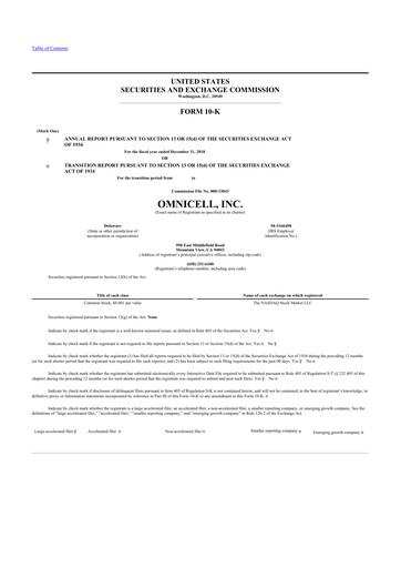 Thumbnail Omnicell
 10-K Annual Report 2018