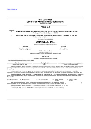 Thumbnail Omnicell
 10-Q Quarterly Report FY2020 