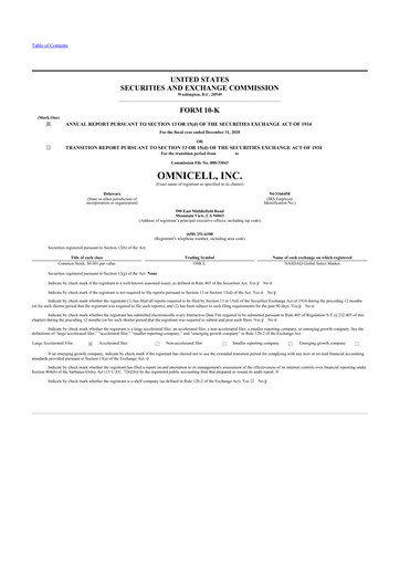 Thumbnail Omnicell
 10-K Annual Report 2020