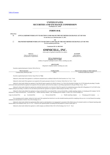 Thumbnail Omnicell
 10-K Annual Report 2021