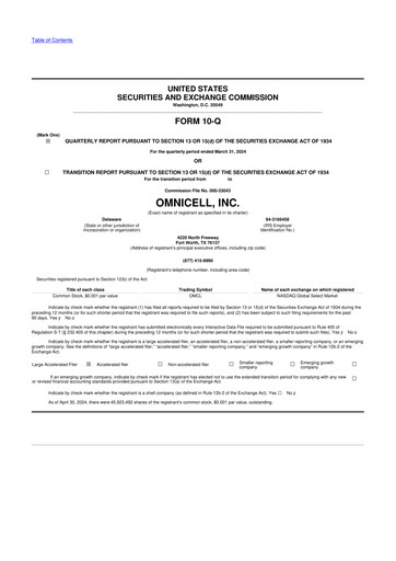 Thumbnail Omnicell
 10-Q Quarterly Report FY2024 