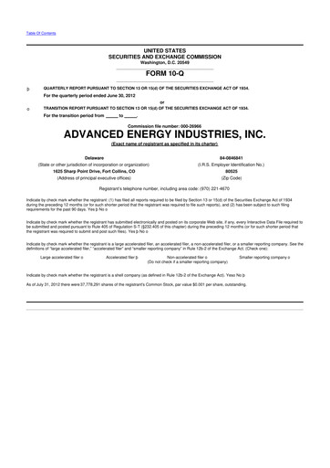 Thumbnail Advanced Energy 10-Q Quarterly Report FY2012 