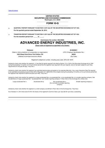 Thumbnail Advanced Energy 10-Q Quarterly Report FY2012 