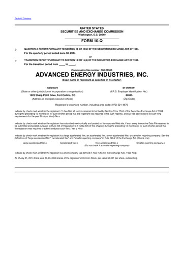 Thumbnail Advanced Energy 10-Q Quarterly Report FY2014 
