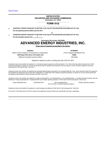 Thumbnail Advanced Energy 10-Q Quarterly Report FY2015 