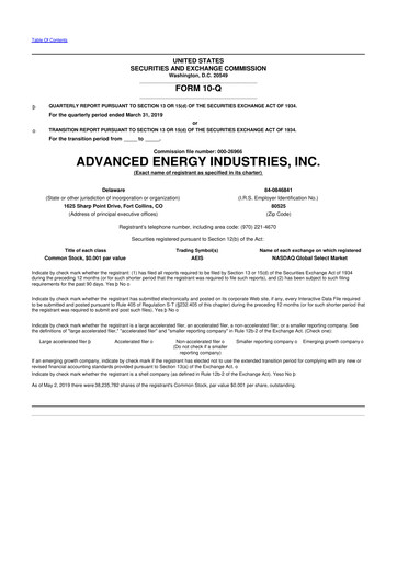 Thumbnail Advanced Energy 10-Q Quarterly Report FY2019 