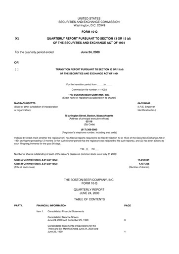 Vorschaubild Boston Beer Company 10-Q Quartalsbericht  