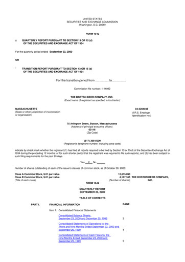 Vorschaubild Boston Beer Company 10-Q Quartalsbericht  