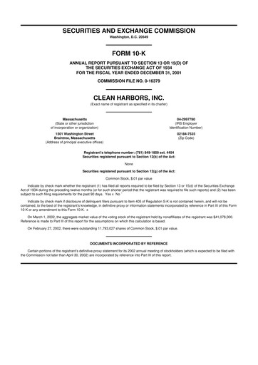 Thumbnail Clean Harbors
 10-K Annual Report 2001