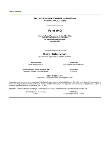 Thumbnail Clean Harbors
 10-Q Quarterly Report FY 