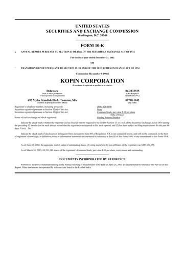 Thumbnail Kopin Corporation
 10-K Annual Report 