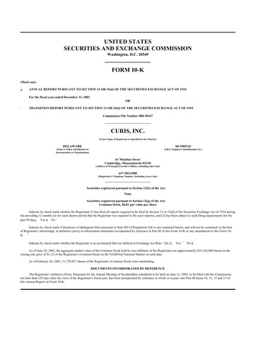 Thumbnail Curis 10-K Annual Report 