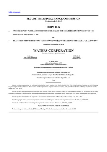 Thumbnail Waters Corporation 10-K Annual Report 