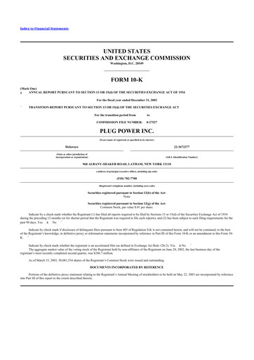 Thumbnail Plug Power 10-K Annual Report 