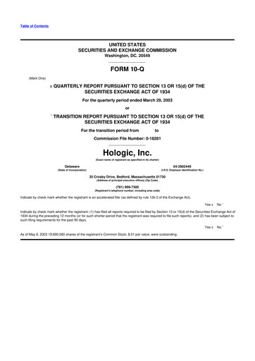 Thumbnail Hologic 10-Q Quarterly Report FY 