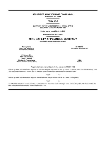 Thumbnail MSA Safety 10-Q Quarterly Report FY 