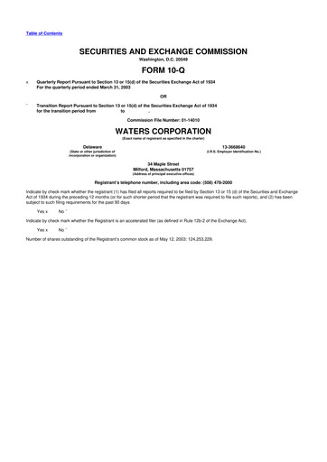 Thumbnail Waters Corporation 10-Q Quarterly Report FY 