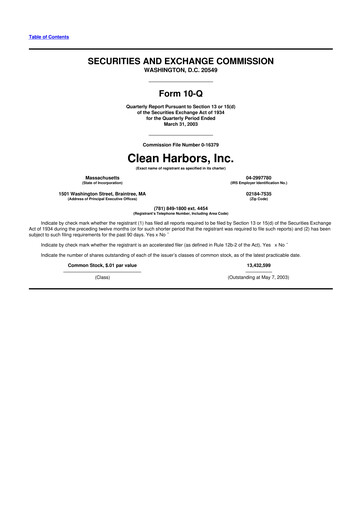 Thumbnail Clean Harbors
 10-Q Quarterly Report FY 