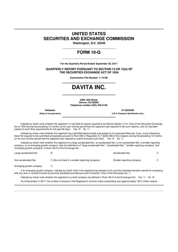Thumbnail DaVita 10-Q Quarterly Report FY2017 