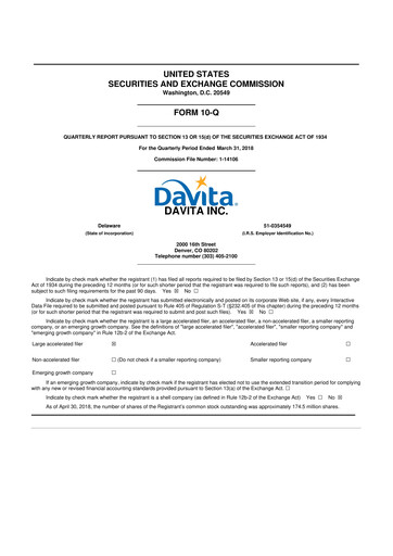 Thumbnail DaVita 10-Q Quarterly Report FY2018 