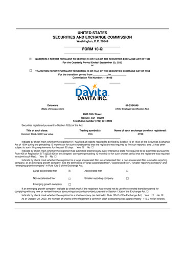 Thumbnail DaVita 10-Q Quarterly Report FY2020 