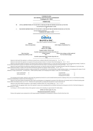 Thumbnail DaVita 10-K Annual Report 2021